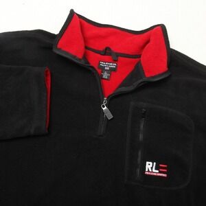 Polo Jeans Co Ralph Lauren Jacket Mens Large Black 1/4 Zip Fleece RL Pullover